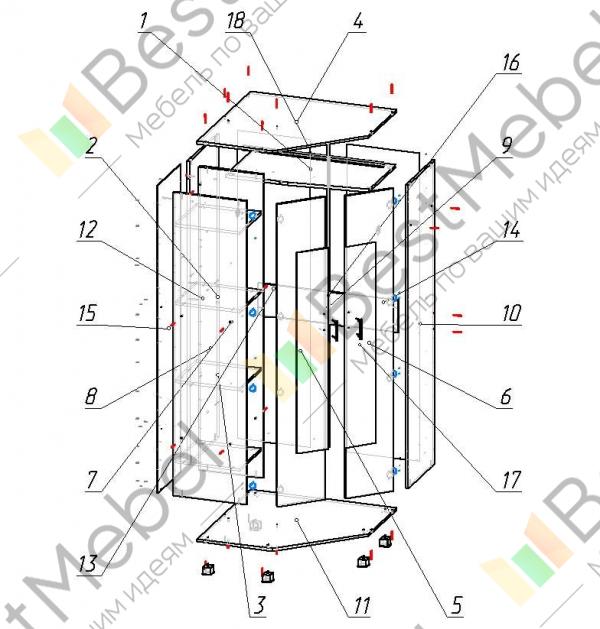 Схема сборки углового двухдверного шкафа
