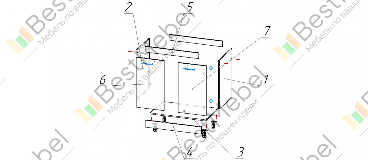 Схема нижней угловой тумбы без мойки