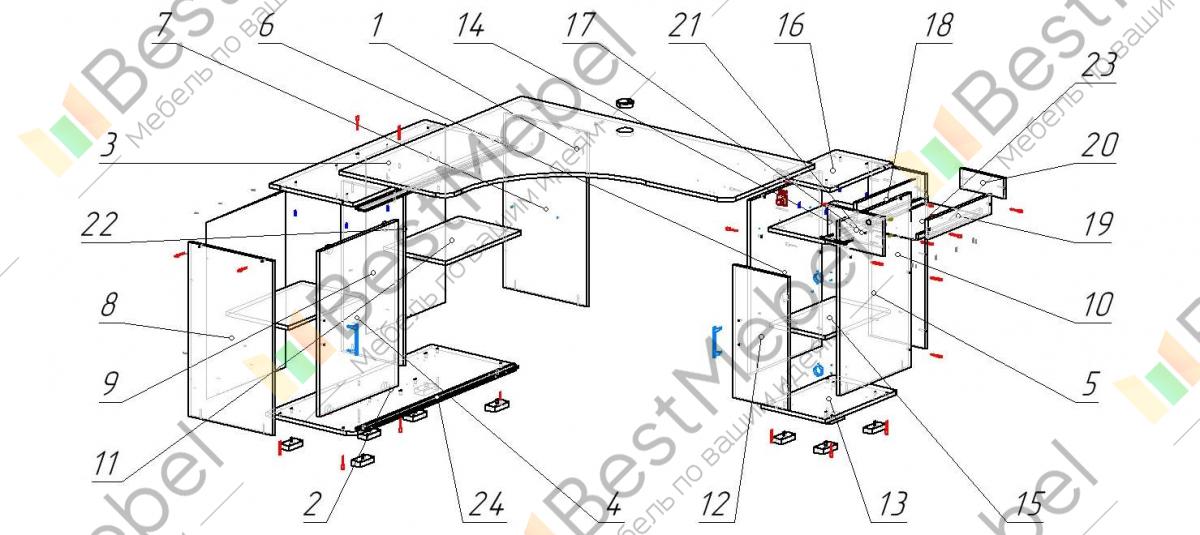 Схема углового компьютерного стола сборки