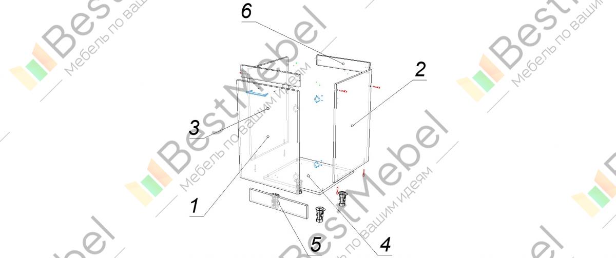 Схема нижней угловой тумбы без мойки