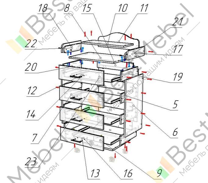 Сборка пеленального комода с 5 ящиками