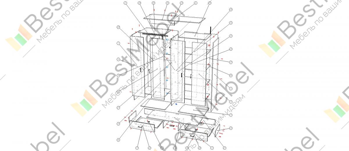 Шкаф даллас 4 х дверный с ящиками сборка