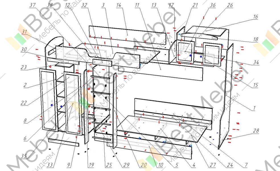 Двухъярусная кровать мийя схема сборки