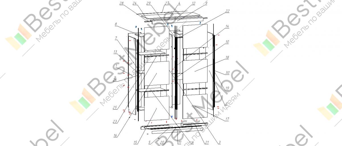 Схема сборки шкафа купе 2 дверный с зеркалом