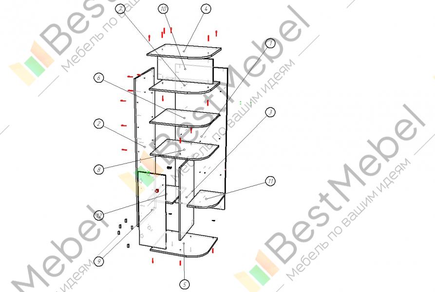 Схема сборки углового кухонного шкафа