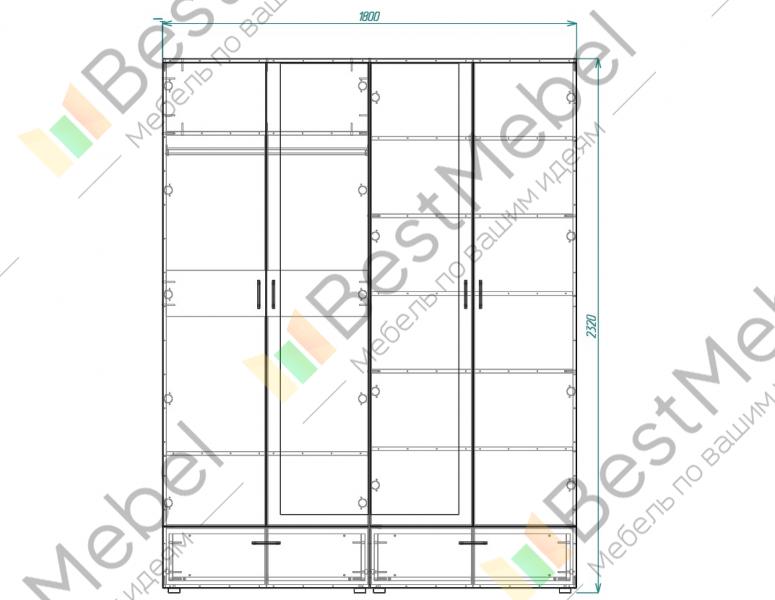 Шкаф даллас 4 х дверный с ящиками сборка