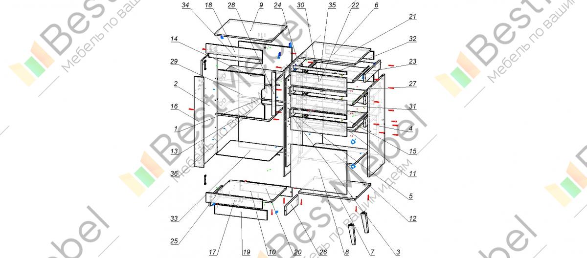 Схема сборки комода 3 ящика