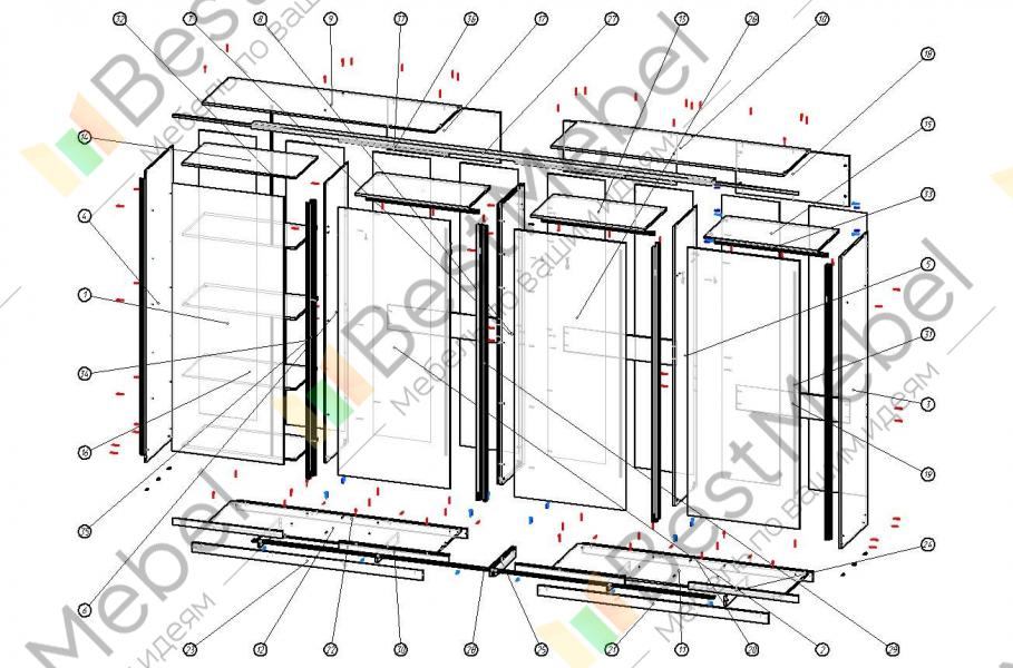 Шкаф купе 3х дверный схема сборки