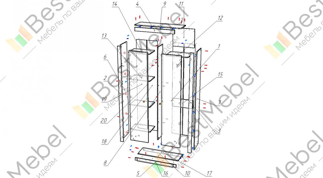 Деталировка шкафа распашного шкафа
