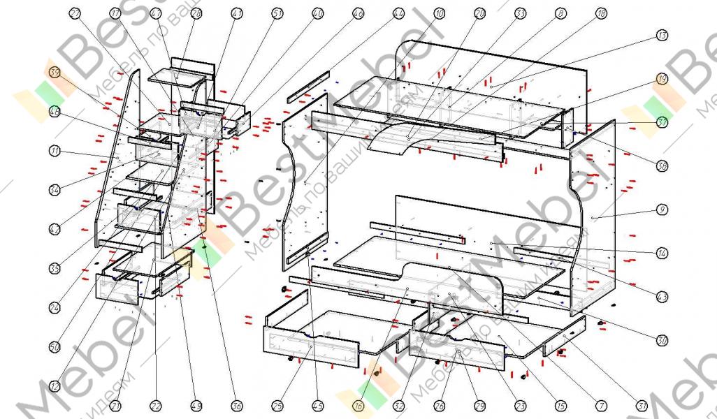 Сборка кровати двухъярусной с ящиками киви