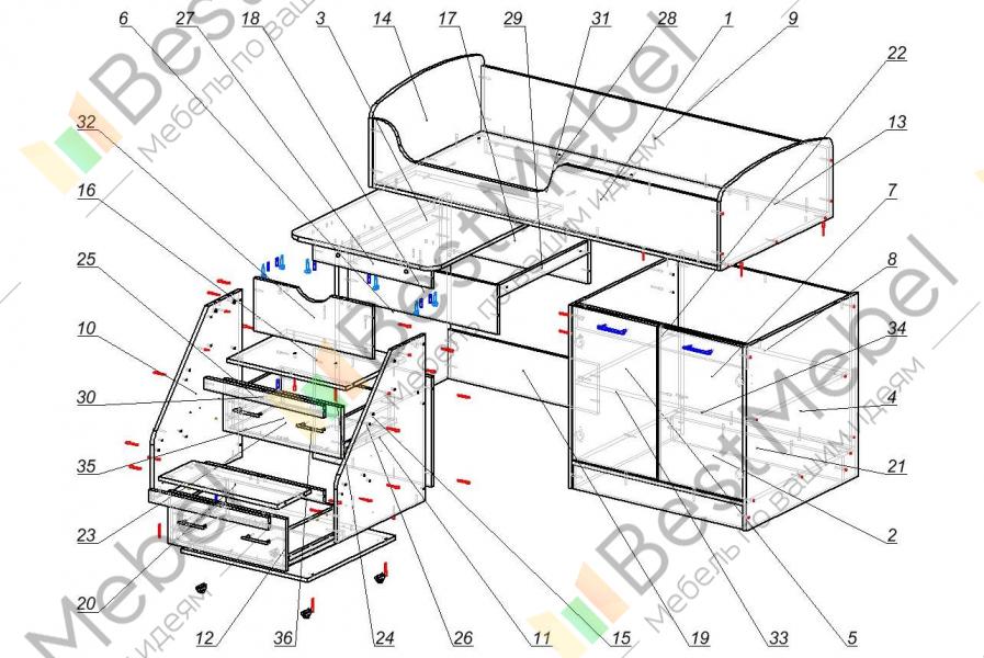 Кровать чердак малыш схема сборки