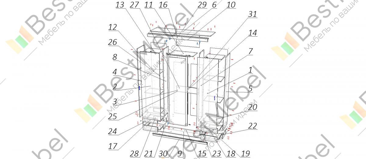 Шкаф софия 3 х дверный с зеркалом схема сборки