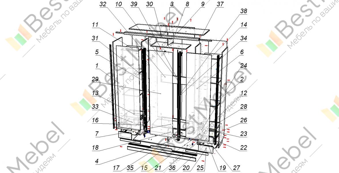 Схема сборки шкафа купе 2 дверный версаль