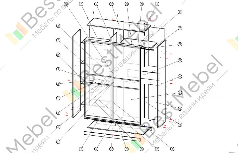 Схема сборки шкафа купе 2 дверный версаль