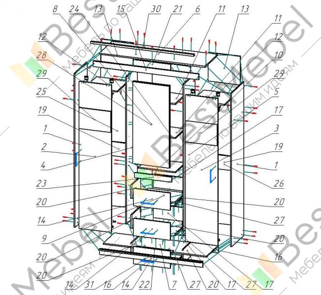 Схема сборки шкафа купе 3 дверный маэстро