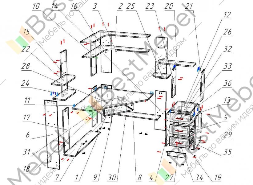 Схема сборки компьютерного стола ск 34