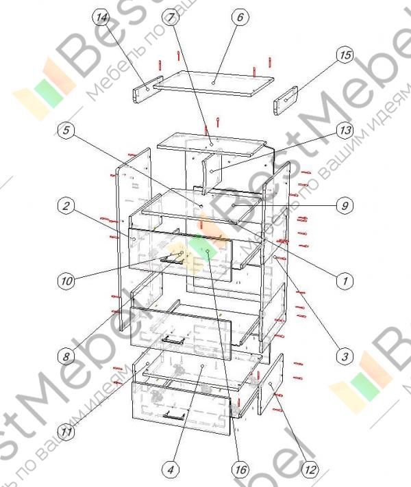 Собрать комод 5 ящиков