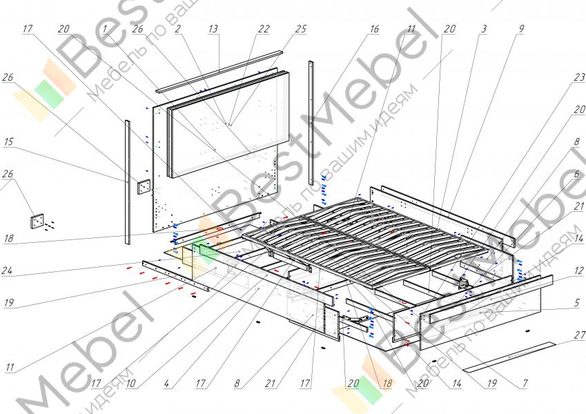 Схема сборки кровати клеопатра