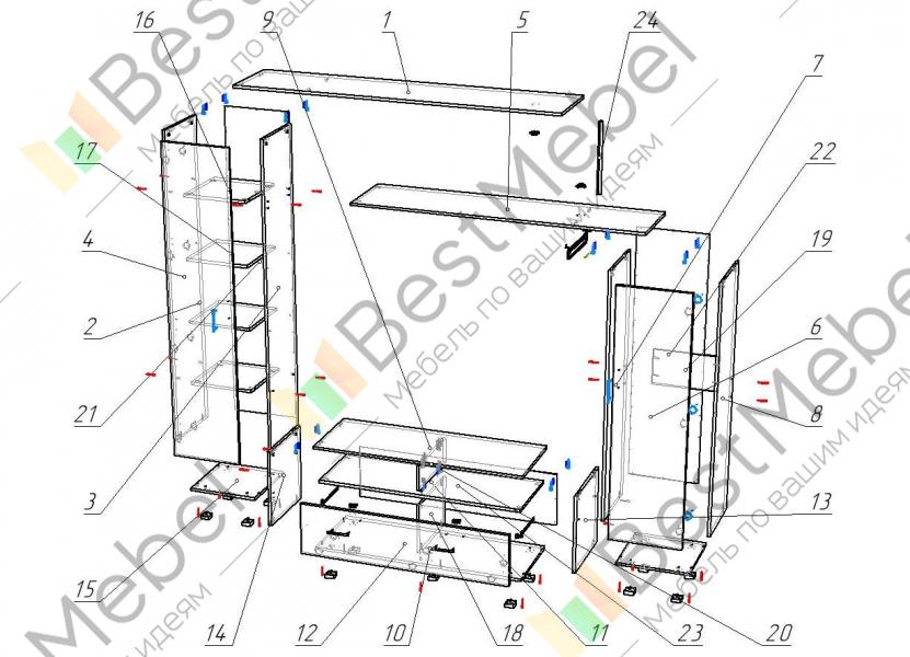 Схема сборки мебельной стенки