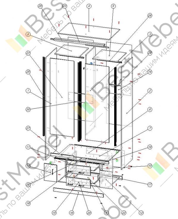Схема сборки шкафа купе 3 дверный маэстро