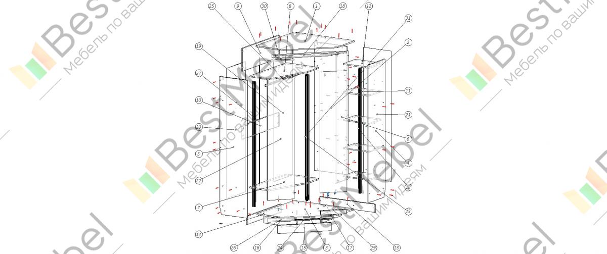 Схема сборки шкафа купе углового