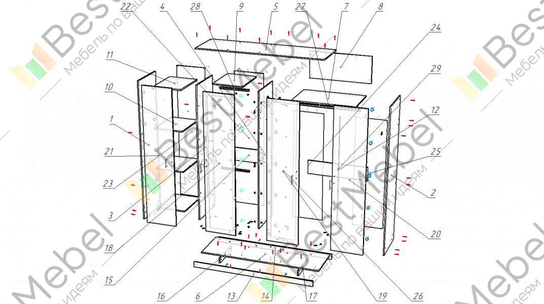 Схема сборки фиеста шкаф 4 х створчатый