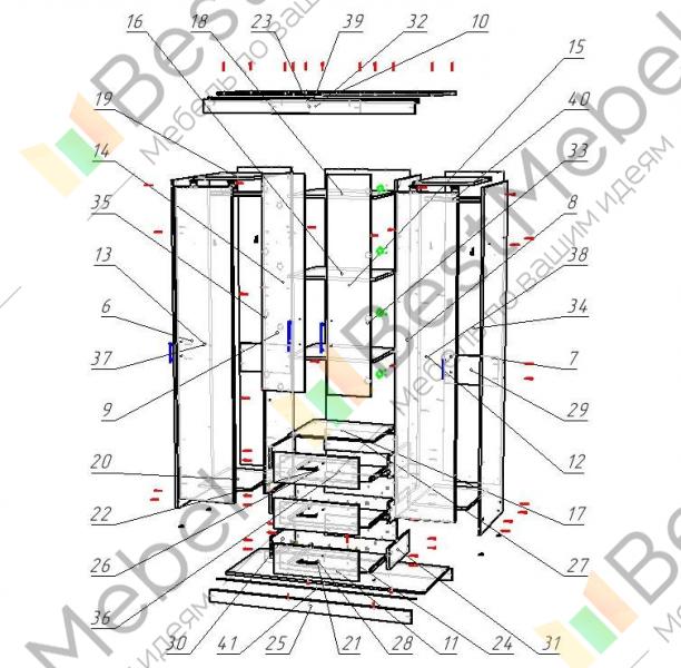 Шкаф джоконда 5 дверный схема сборки