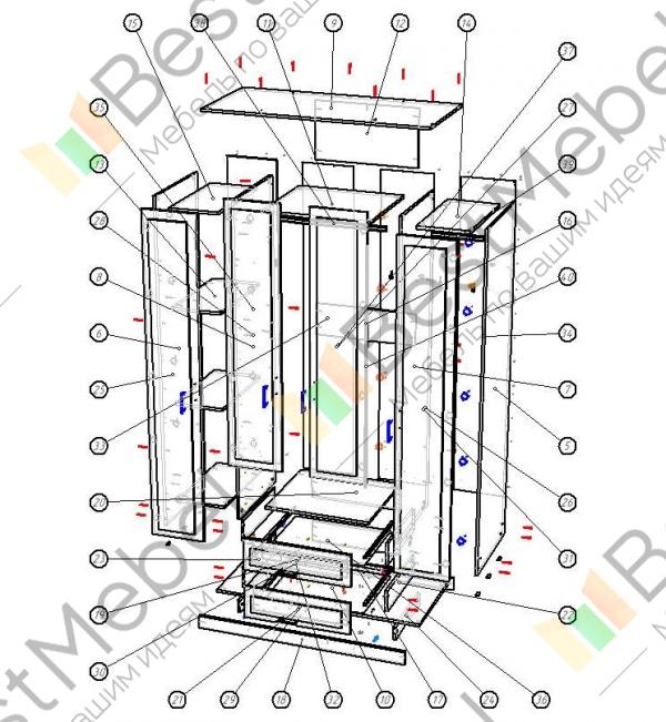 Шкаф венеция 4 х дверный с зеркалами схема сборки