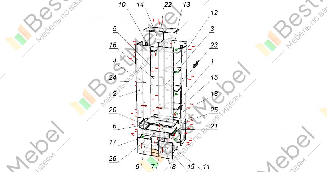 Схема сборки распашного шкафа