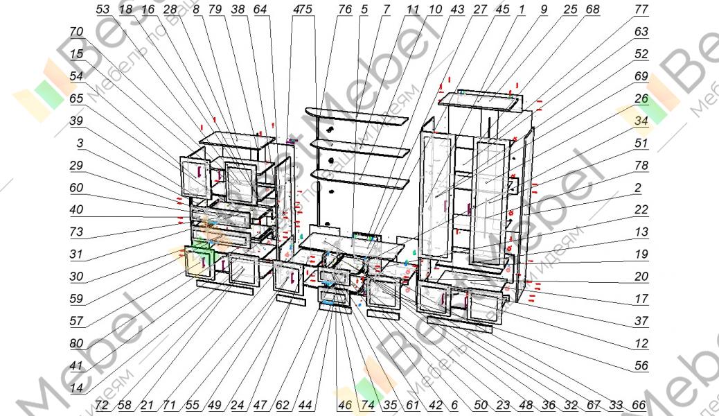 Схема сборки мебельной стенки