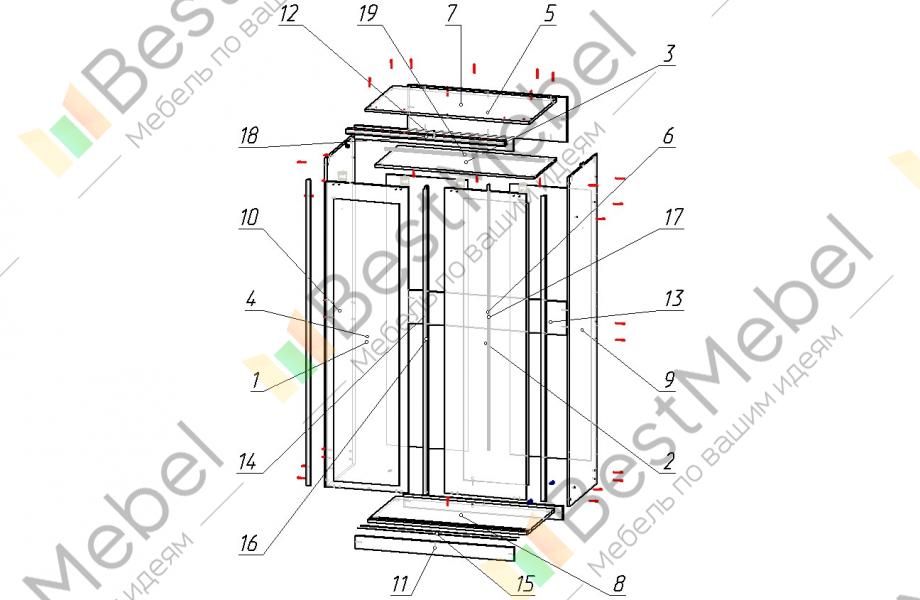 Схема сборки шкафа купе 2 дверный с зеркалом