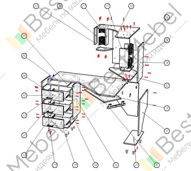 Схема углового компьютерного стола сборки
