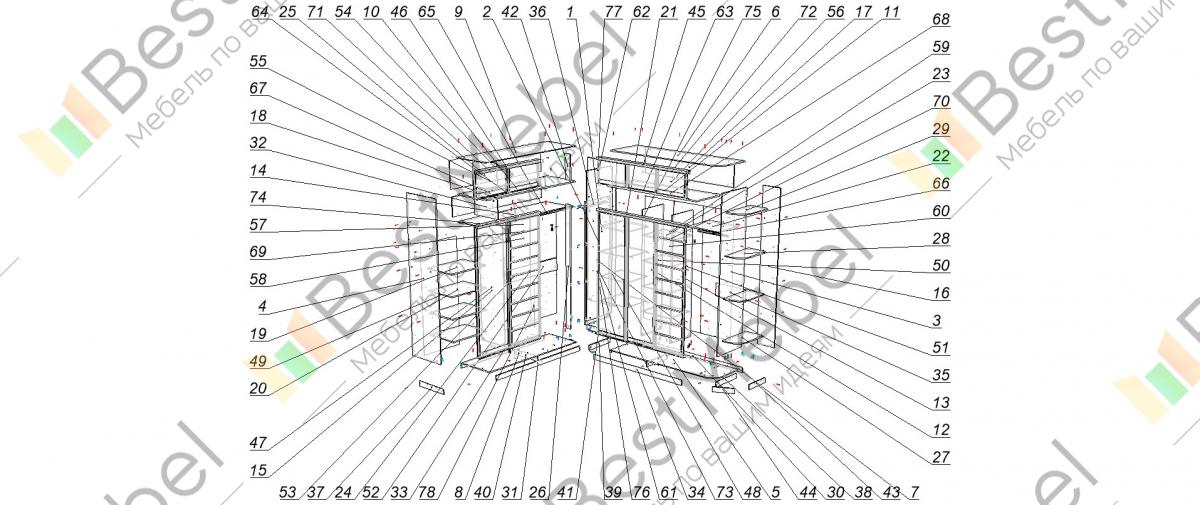Схема сборки шкафа купе углового