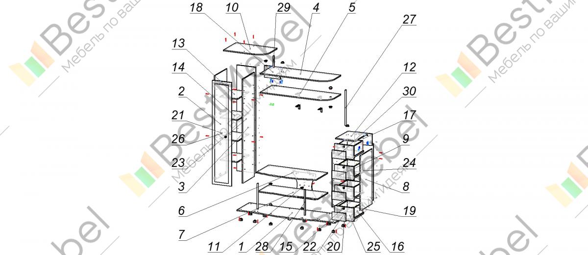 Схема сборки мебельной стенки