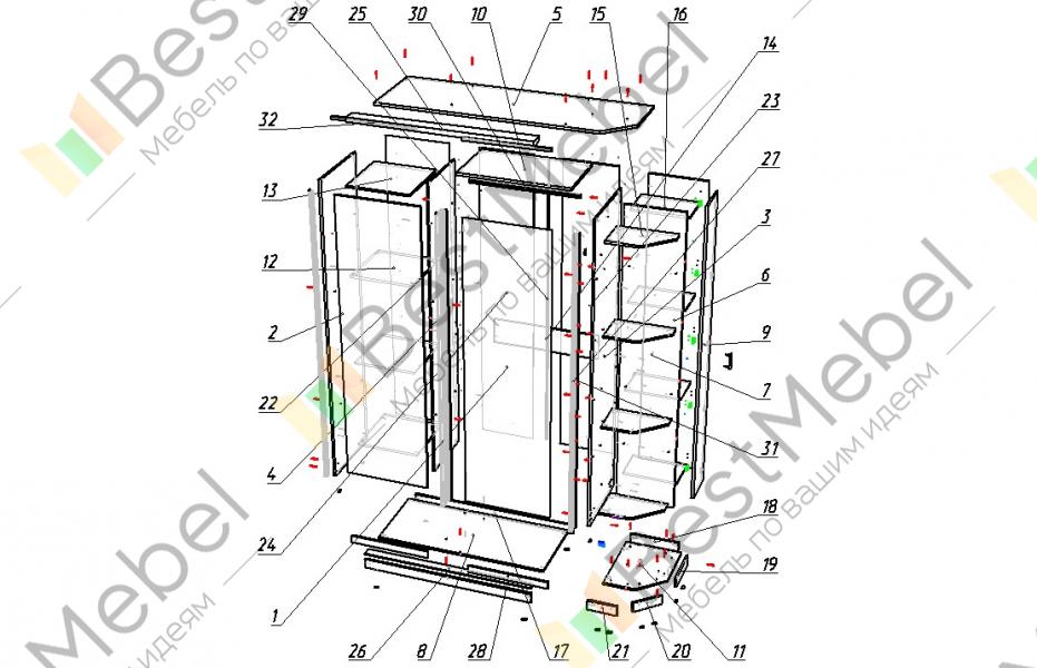 Схема сборки шкафа купе феникс