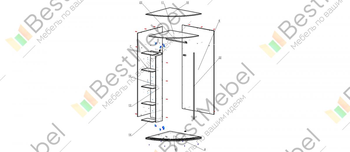 Радиусный шкаф купе схема