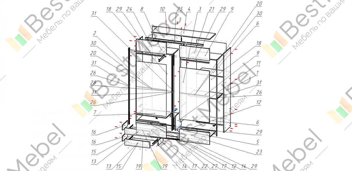 Шкаф афродита 4 дверный схема сборки